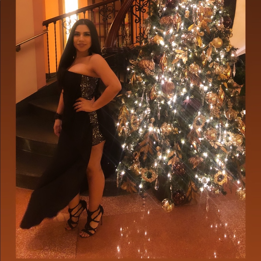 formal black and silver sequins dress BCBG